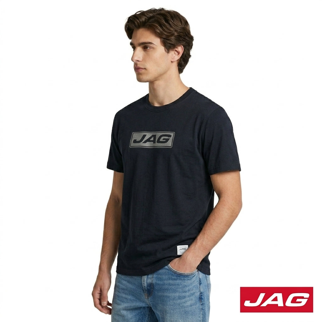 Jag Men’s Rugged Boxy Fit Roundneck T-Shirt Casual Textured Logo Tee 33V12001