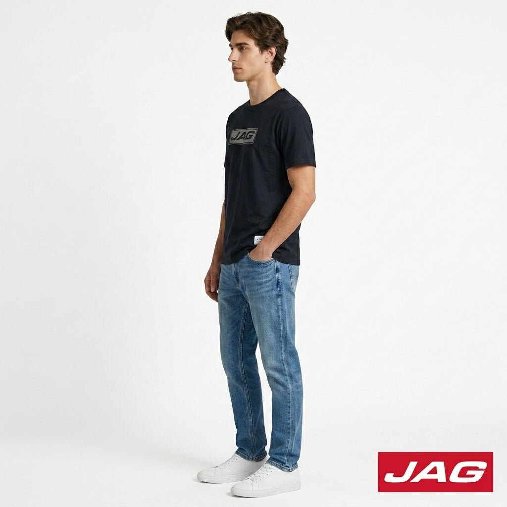 Jag Men’s Rugged Boxy Fit Roundneck T-Shirt Casual Textured Logo Tee 33V12001