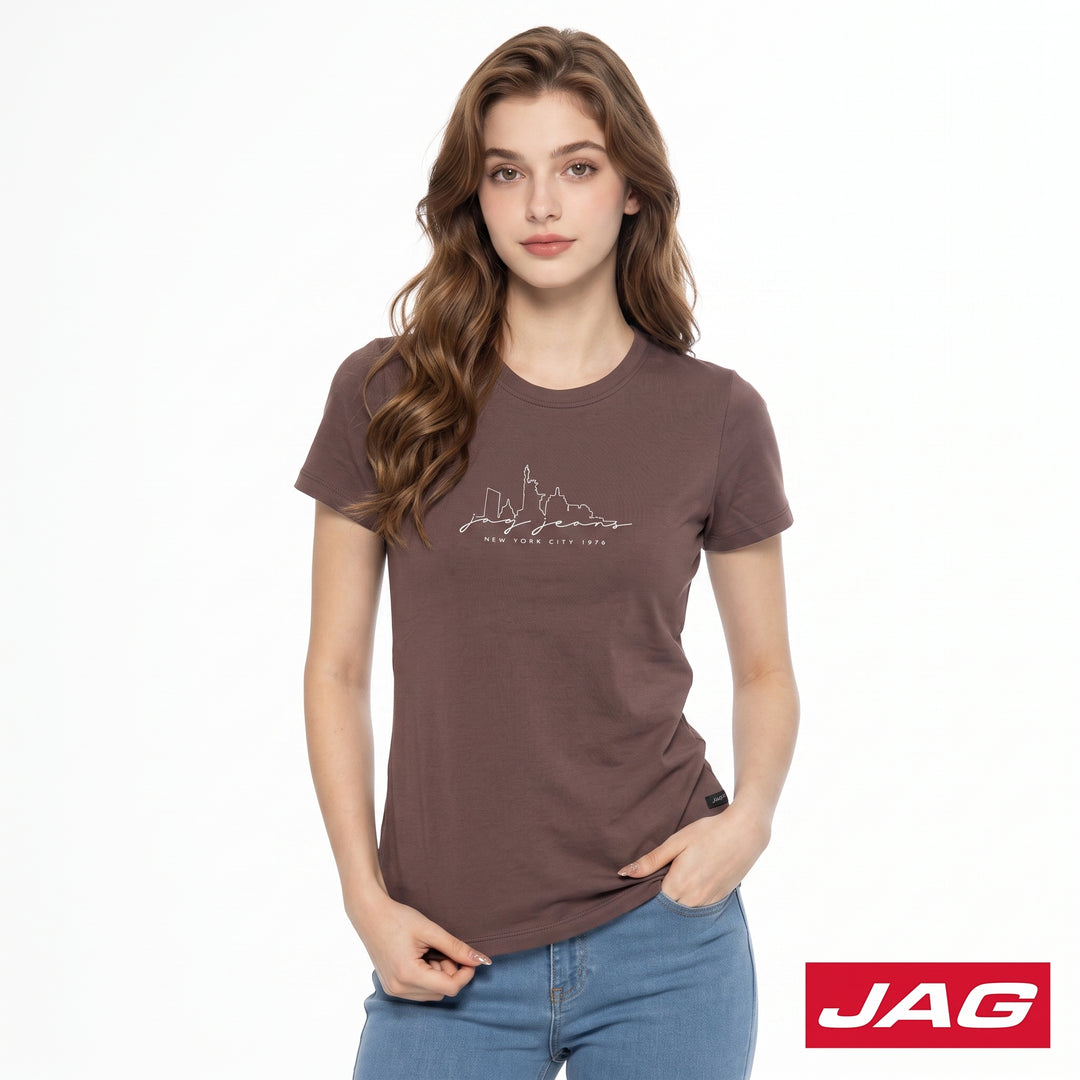 Jag Ladies Round Neck Fit Graphic Cotton Shirt 83T51G01