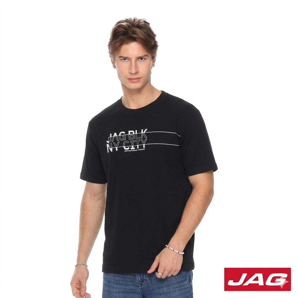 Jag Black Men's Round Neck Rugged Boxy Fit 30LE2001