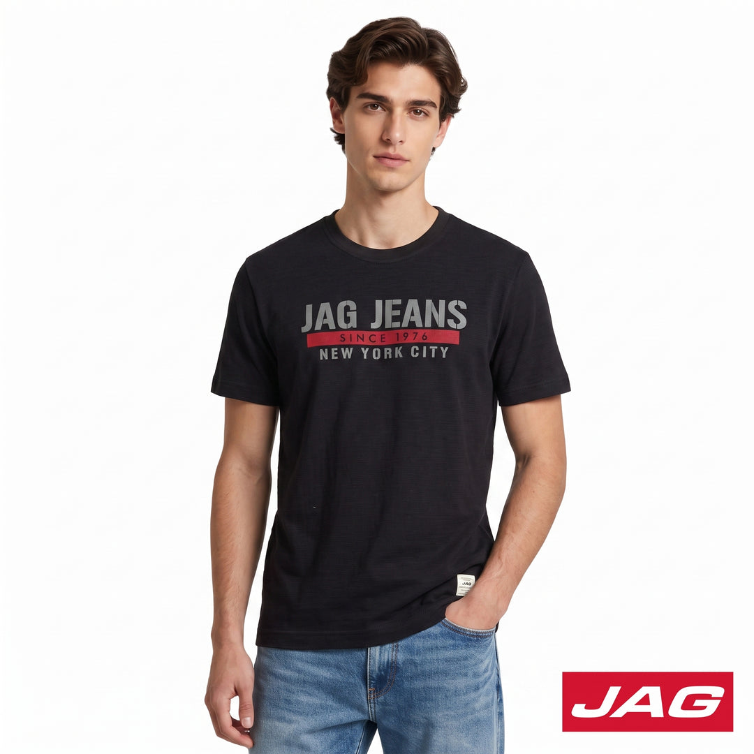 Jag Men’s Relaxed Fit Round Neck Lycra Classic T‑Shirt 32RK8000