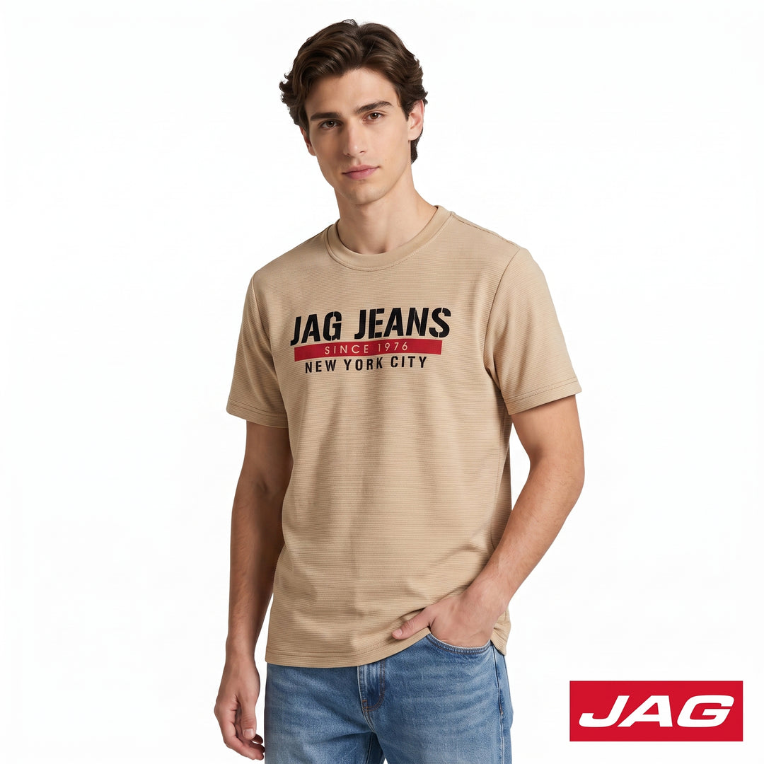 Jag Men’s Relaxed Fit Round Neck Lycra Classic T‑Shirt 32RK8000