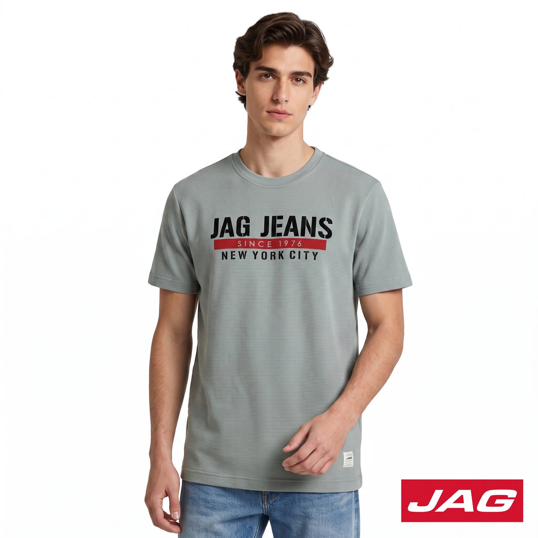 Jag Men’s Relaxed Fit Round Neck Lycra Classic T‑Shirt 32RK8000
