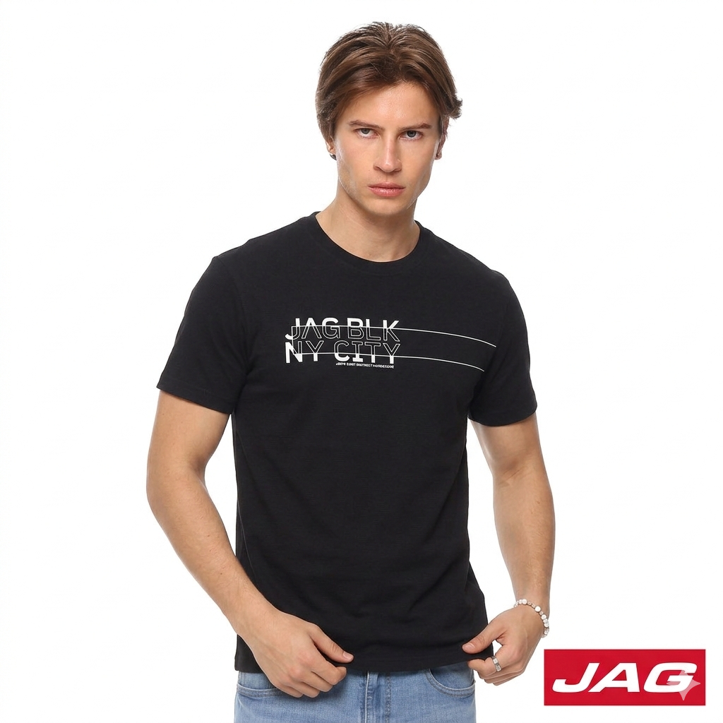 Jag Black Men's Round Neck Rugged Boxy Fit 30LQ2001