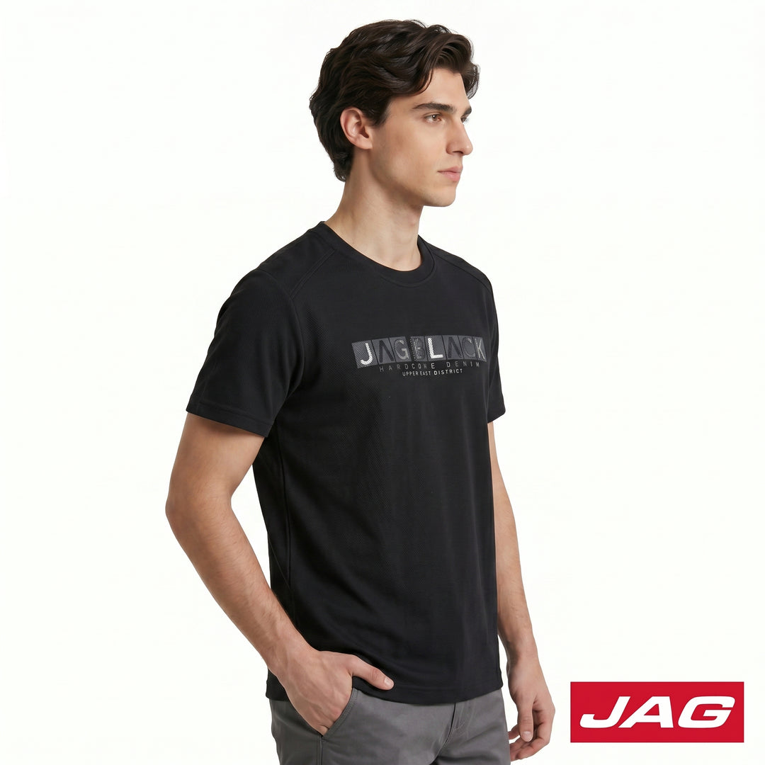 Jag Black Men’s Rugged Boxy Fit Roundneck Branded T‑Shirt 30LG2001