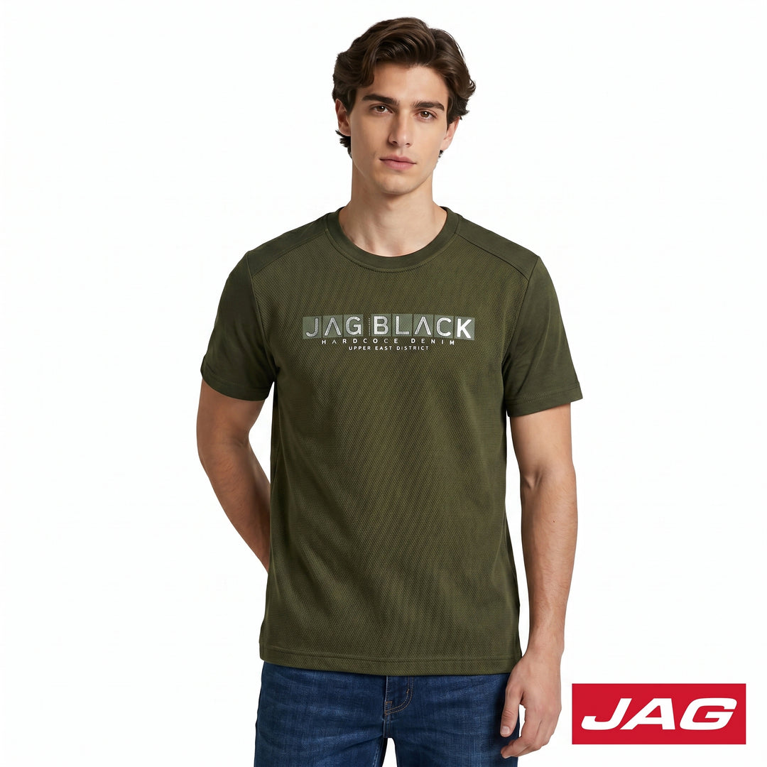 Jag Black Men’s Rugged Boxy Fit Roundneck Branded T‑Shirt 30LG2001