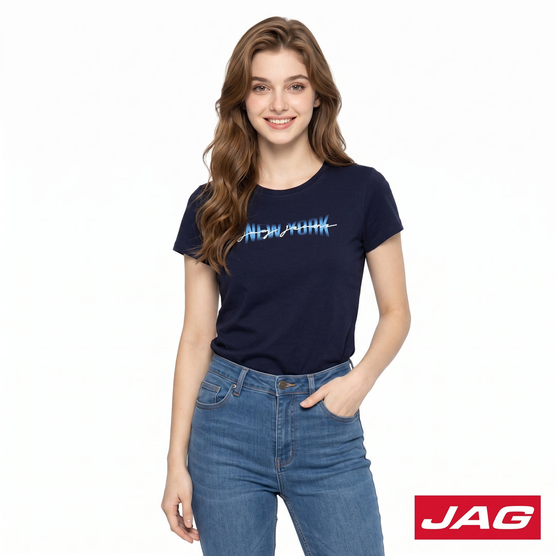 Jag Ladies Round Neck Fit Graphic Cotton Shirt 83SG8000