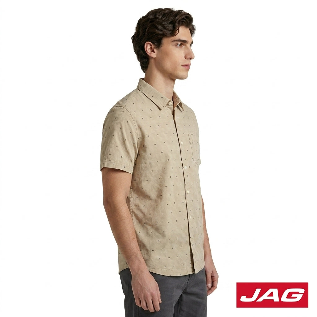 Jag Men's Relaxed Fit Printed Oxford Short Sleeve Polo 964E8000