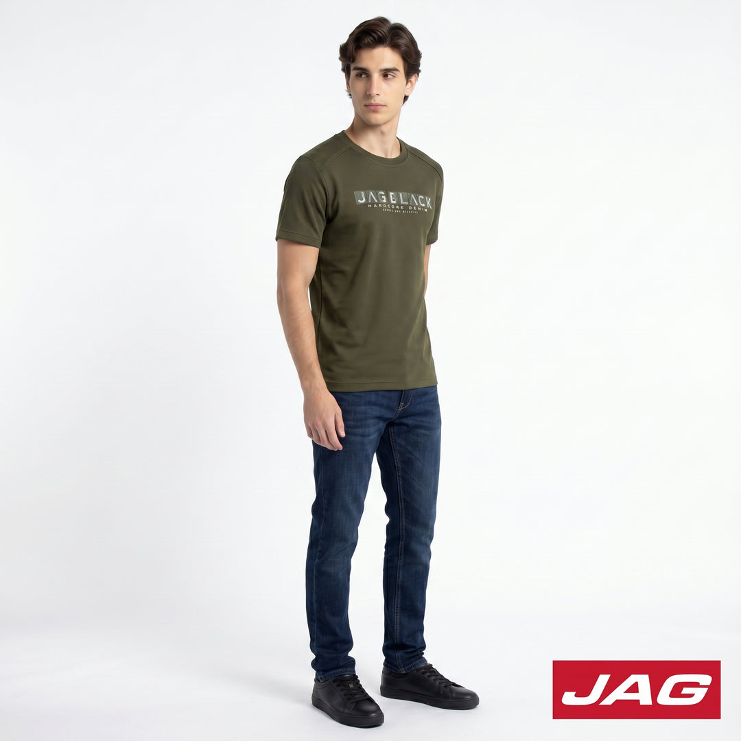 Jag Black Men’s Rugged Boxy Fit Roundneck Branded T‑Shirt 30LG2001