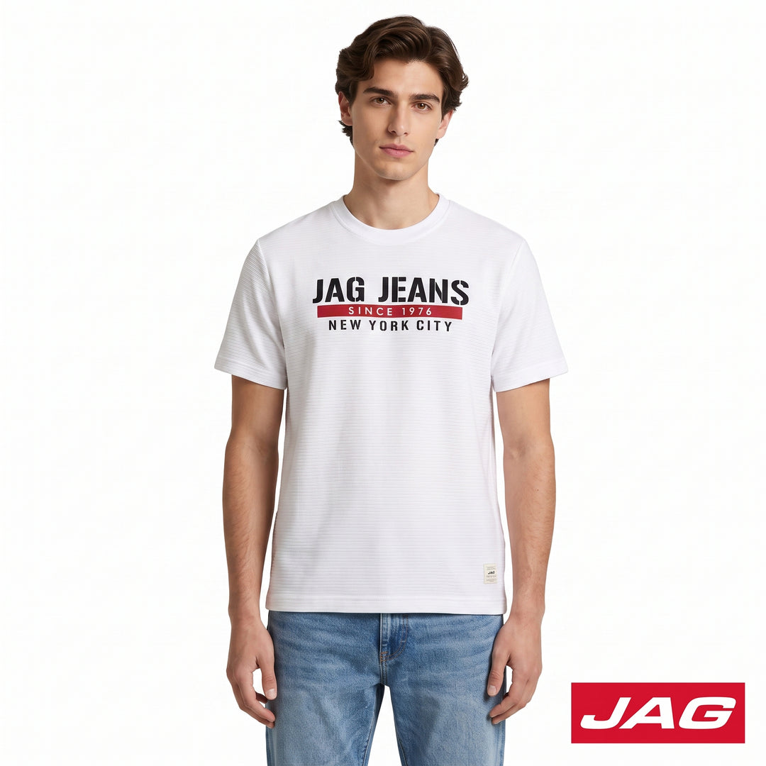 Jag Men’s Relaxed Fit Round Neck Lycra Classic T‑Shirt 32RK8000