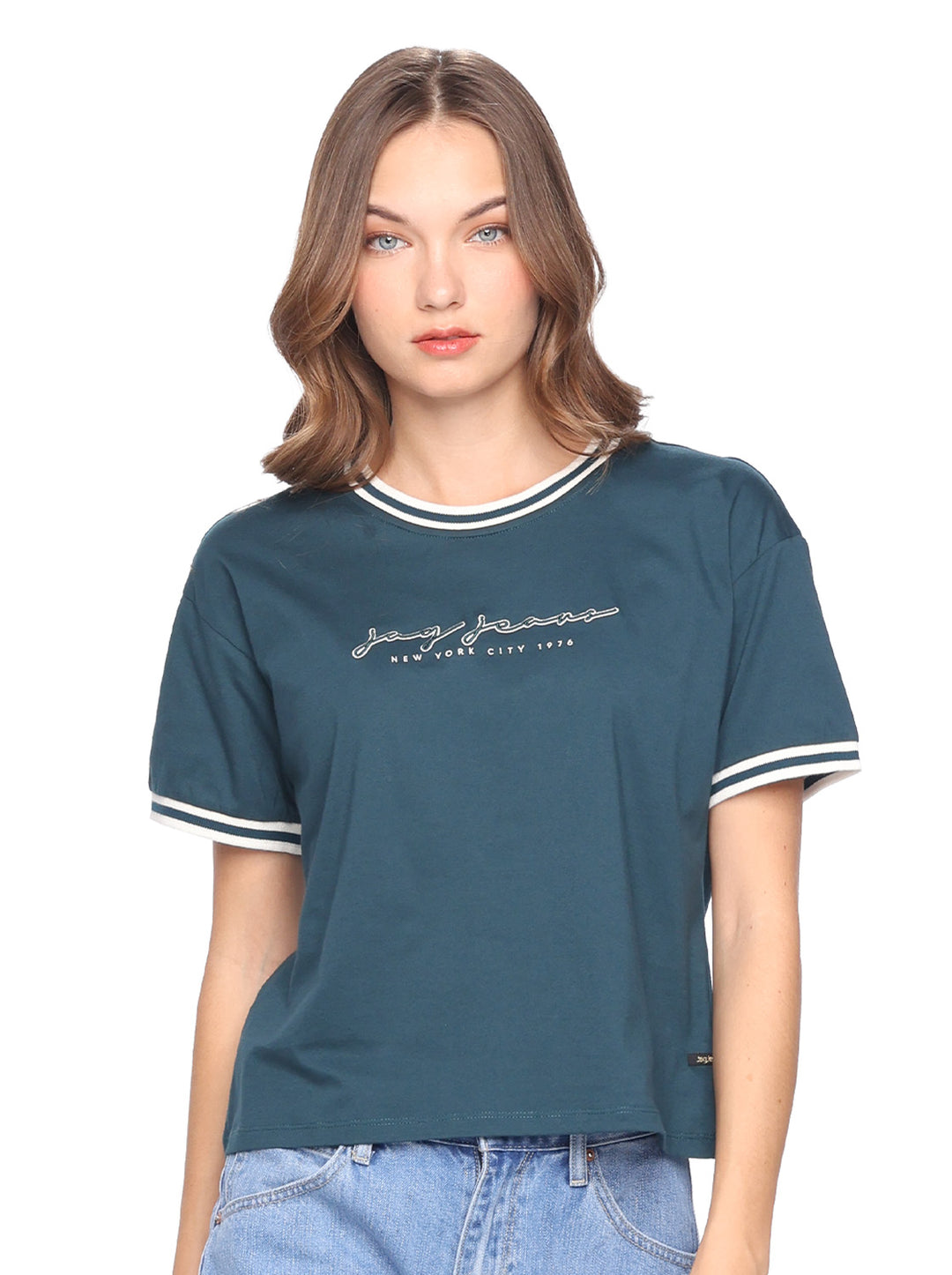 Jag Women Round Neck Graphic Tee Short Sleeve Casual T-Shirt 83R620M0