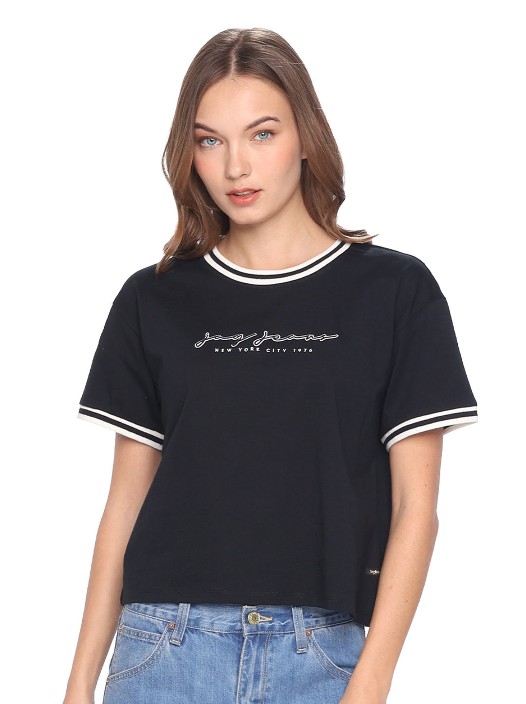 Jag Women Round Neck Graphic Tee Short Sleeve Casual T-Shirt 83R620M0