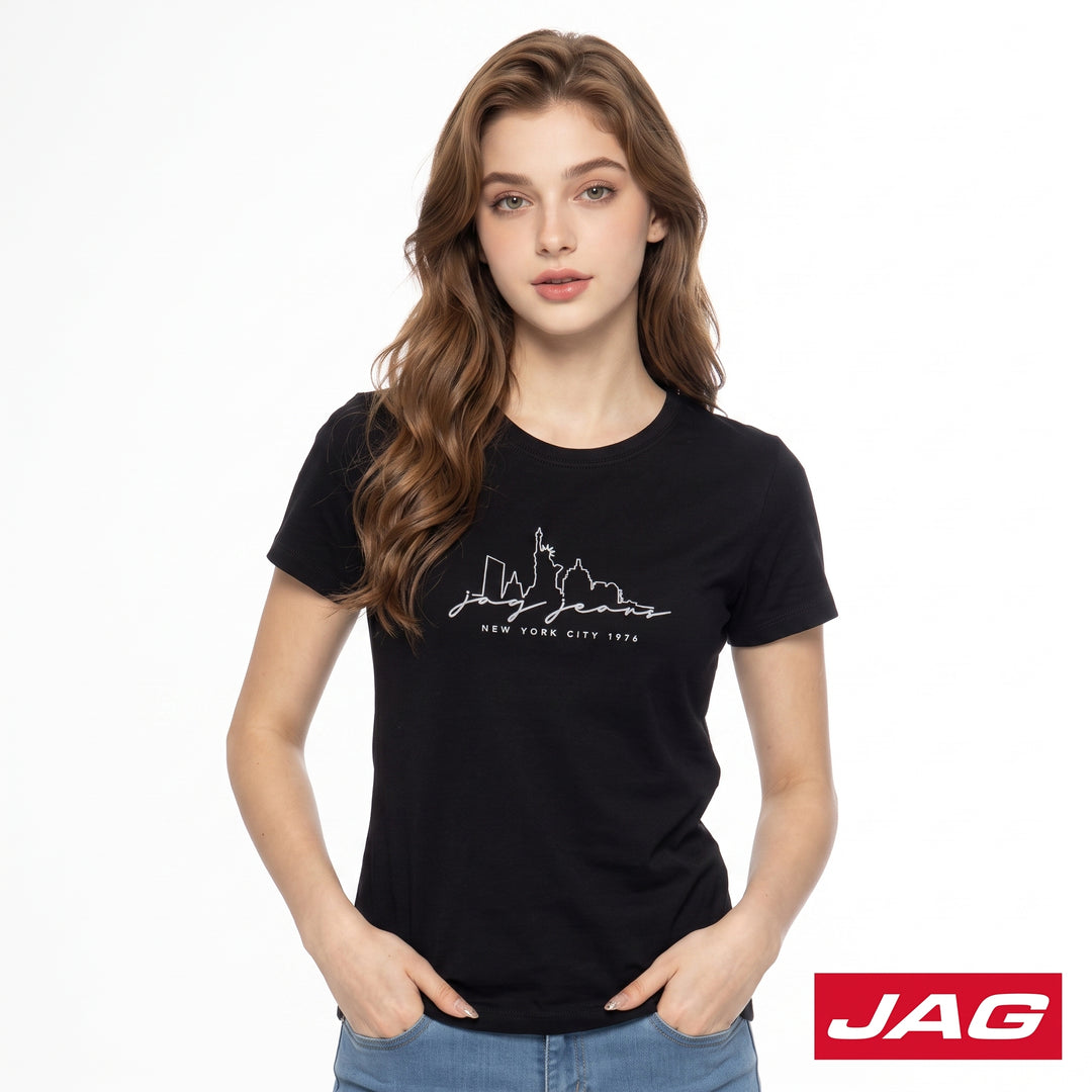 Jag Ladies Round Neck Fit Graphic Cotton Shirt 83T51G01