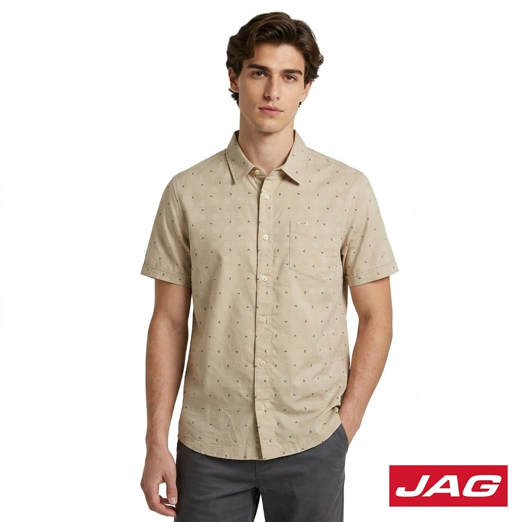 Jag Men's Relaxed Fit Printed Oxford Short Sleeve Polo 964E8000