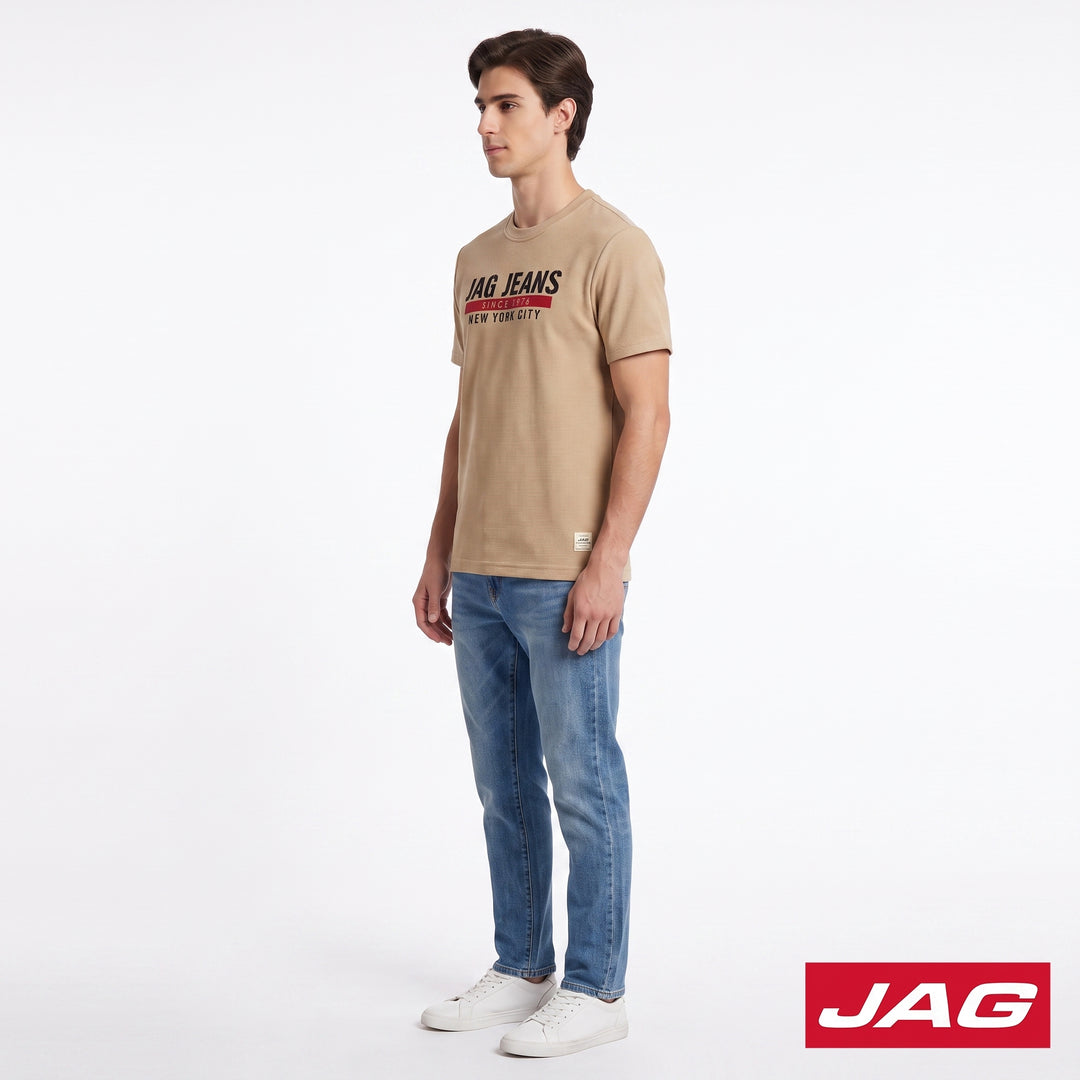 Jag Men’s Relaxed Fit Round Neck Lycra Classic T‑Shirt 32RK8000