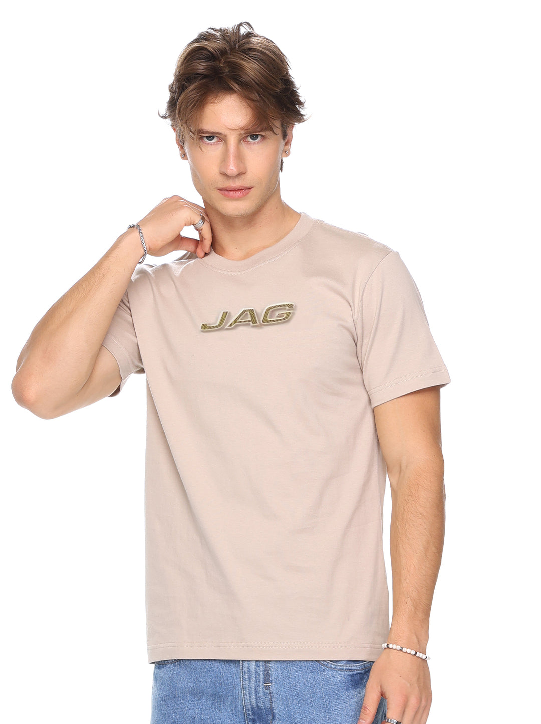 Jag Black Men's Round Neck Vintage Line Logo 33UN2001