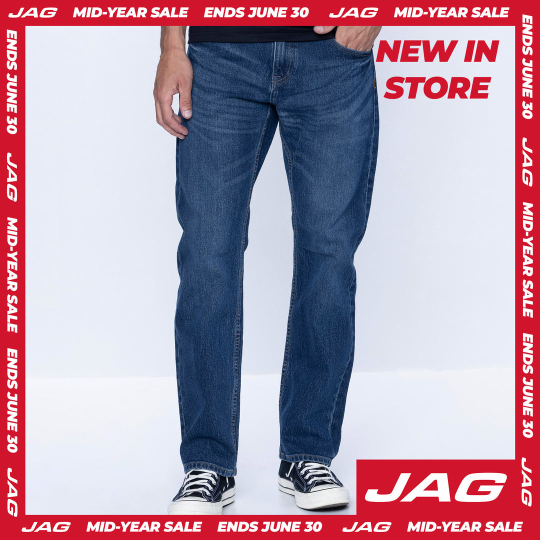 Jag Men's Slim Straight Jeans 30" Inseam in Mid Blue