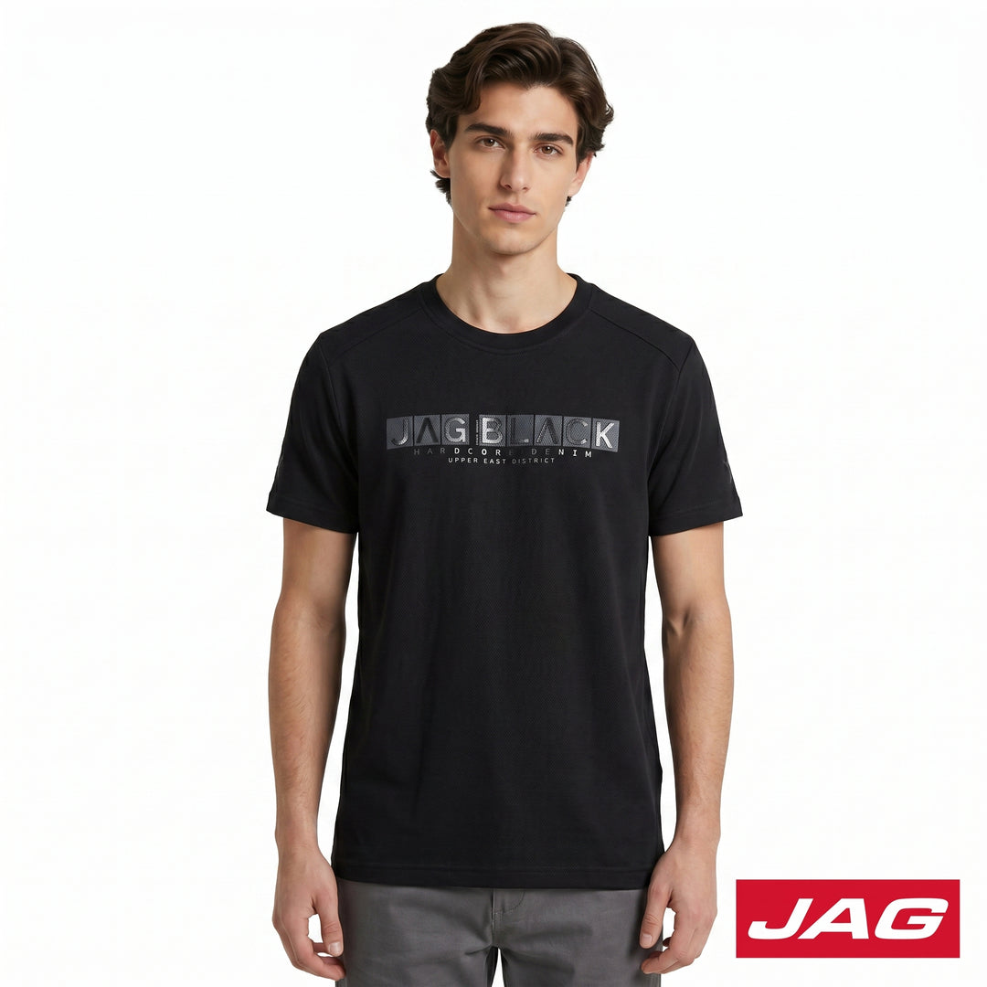 Jag Black Men’s Rugged Boxy Fit Roundneck Branded T‑Shirt 30LG2001