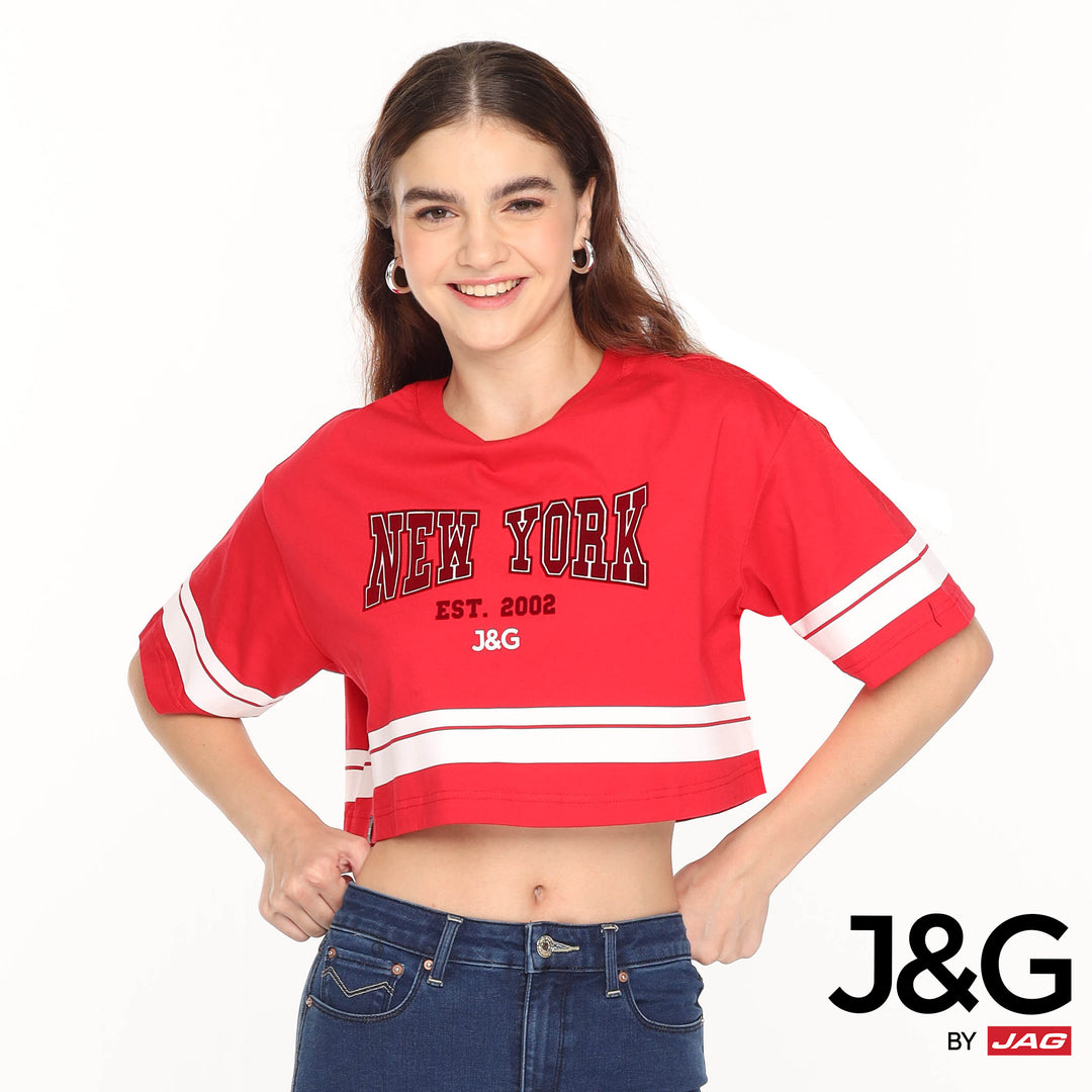 J&G Girls Tops Round Neck High-Cropped