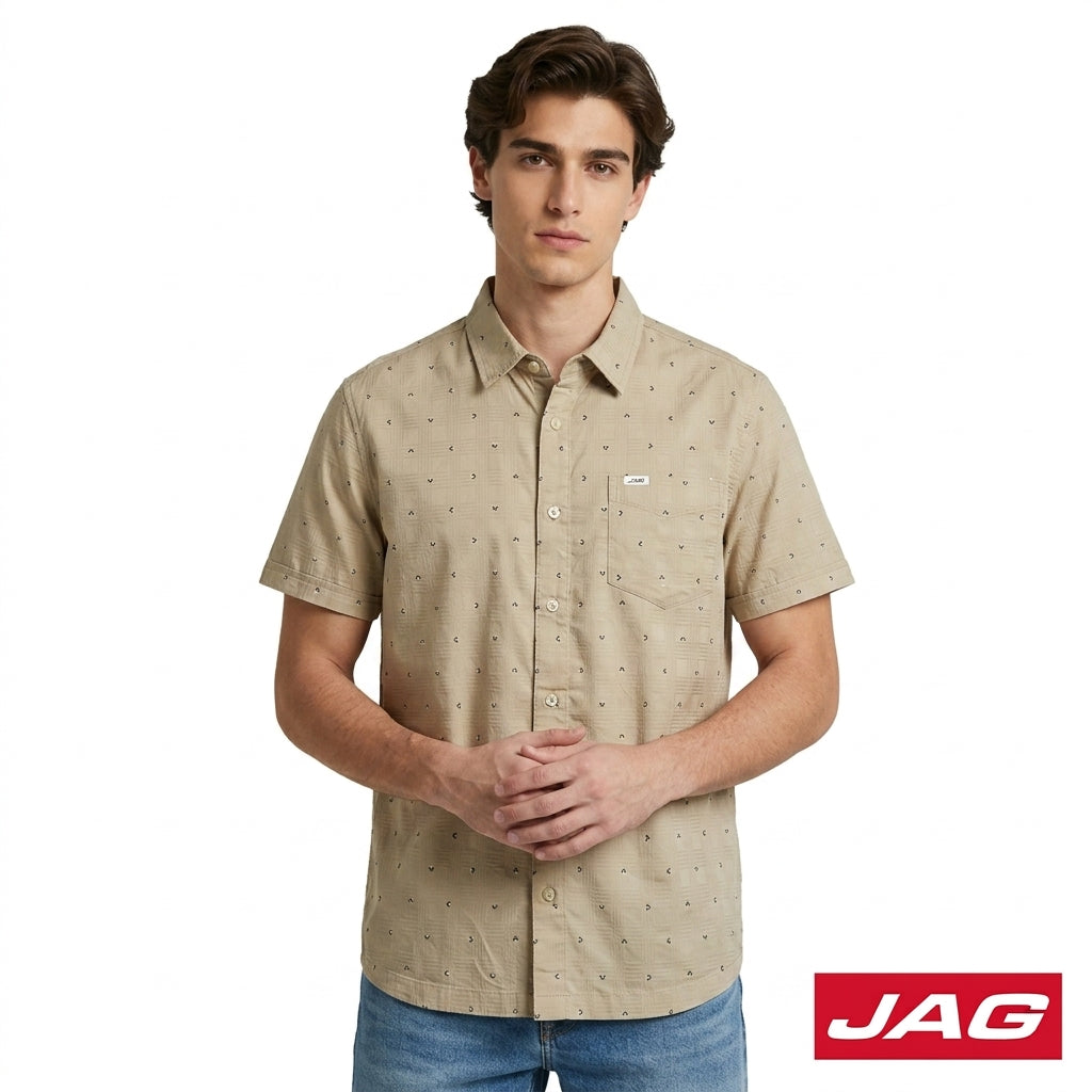Jag Men's Relaxed Fit Printed Oxford Short Sleeve Polo 964E8000