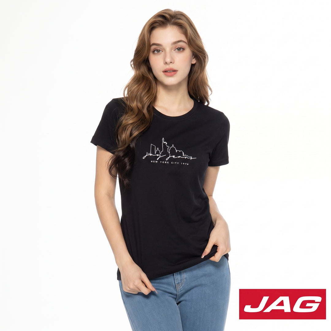 Jag Ladies Round Neck Fit Graphic Cotton Shirt 83T51G01