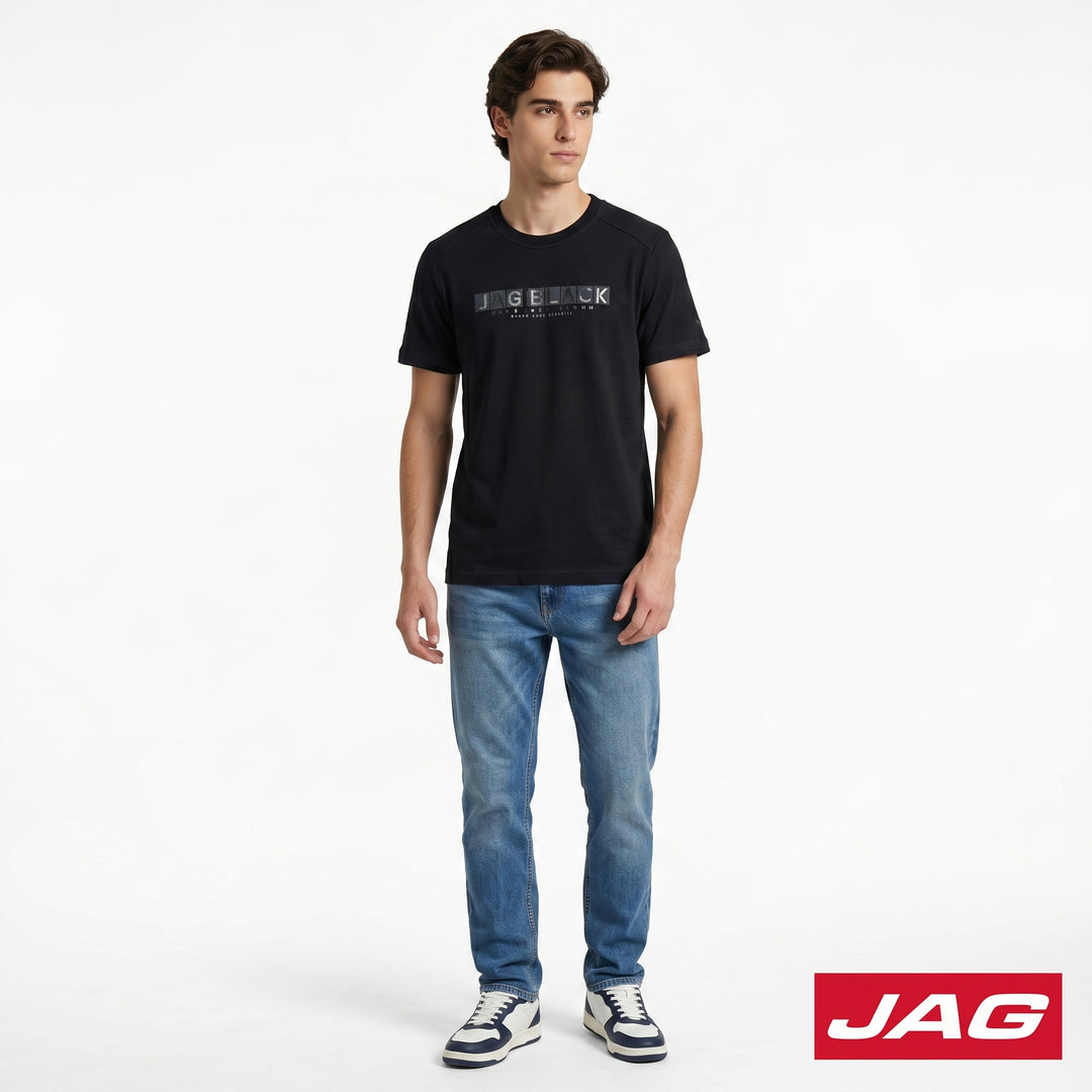 Jag Black Men’s Rugged Boxy Fit Roundneck Branded T‑Shirt 30LG2001