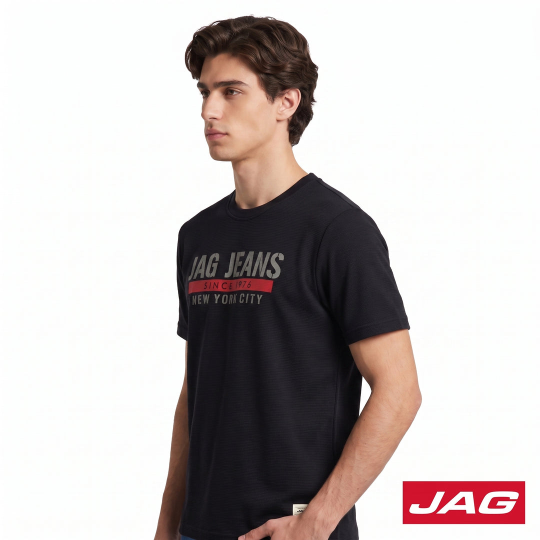 Jag Men’s Relaxed Fit Round Neck Lycra Classic T‑Shirt 32RK8000