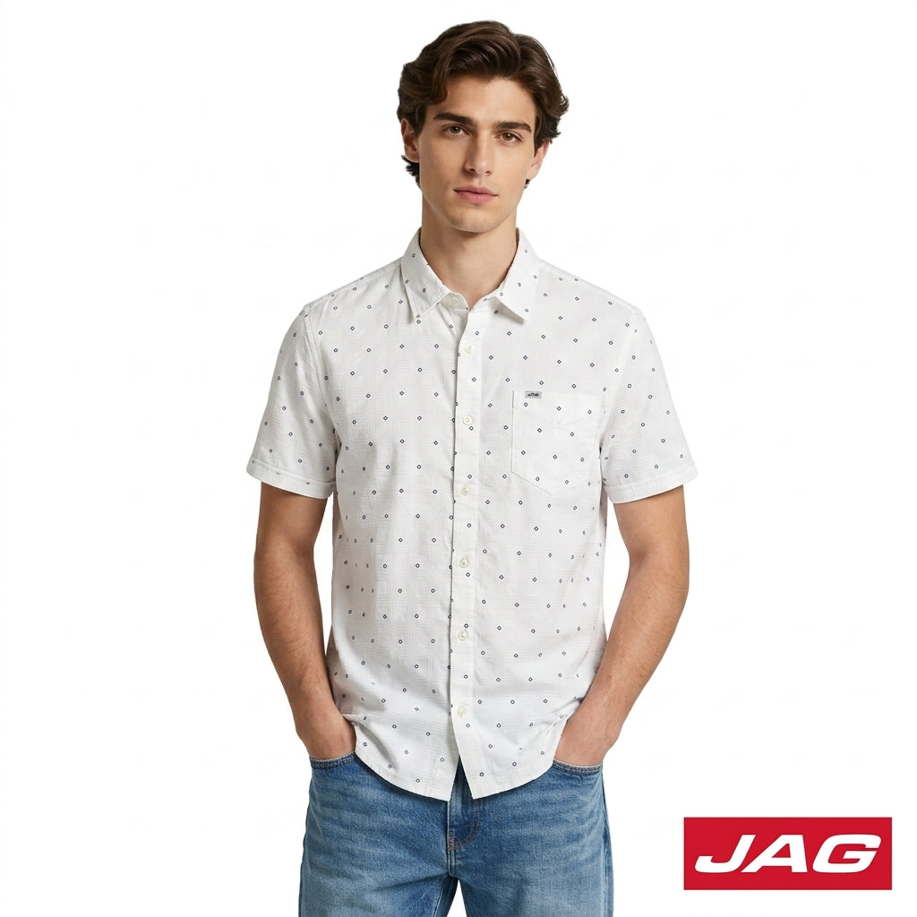 Jag Men's Relaxed Fit Printed Oxford Short Sleeve Polo 964E8000