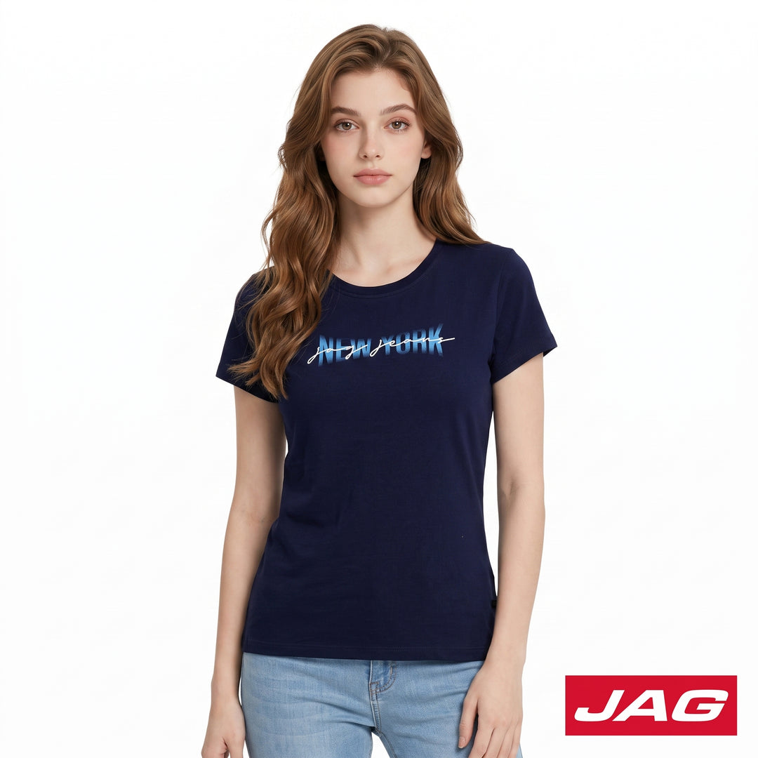 Jag Ladies Round Neck Fit Graphic Cotton Shirt 83SG8000