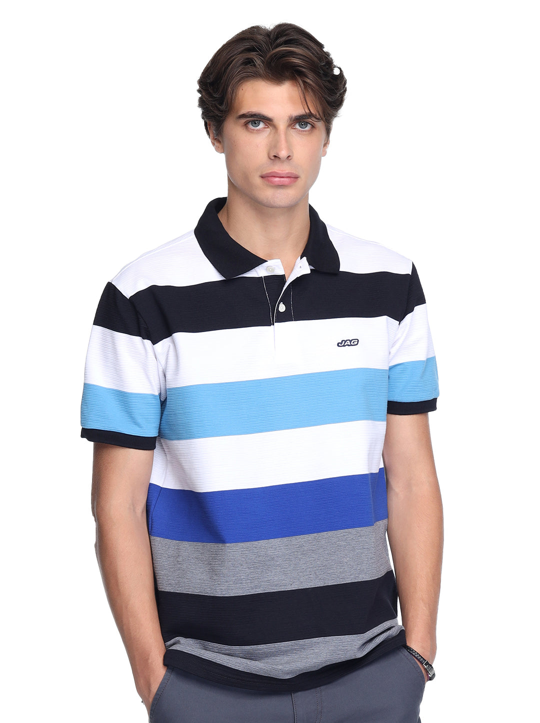 Jag Men's Polo Shirt American Vintage Fit Panel Stripes