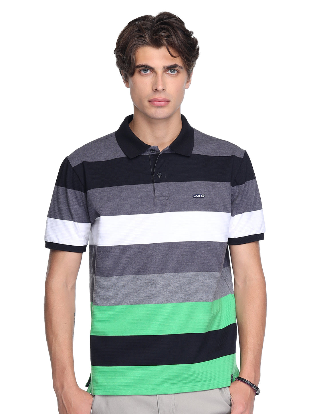 Jag Men's Polo Shirt American Vintage Fit Panel Stripes