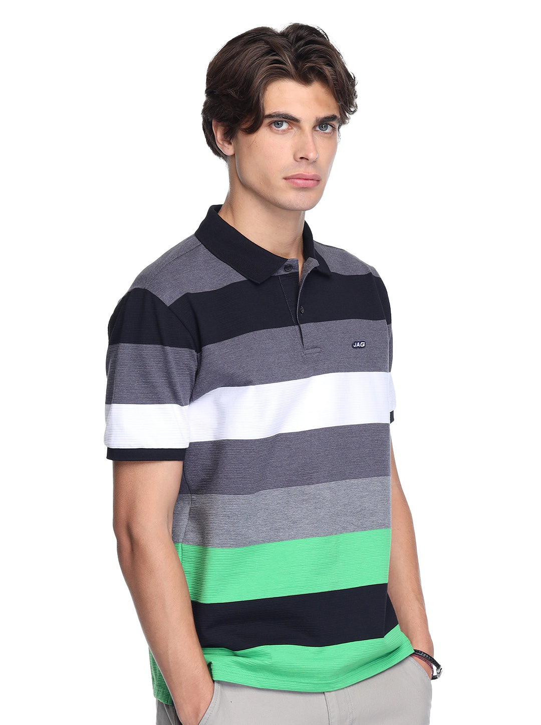 Jag Men's Polo Shirt American Vintage Fit Panel Stripes