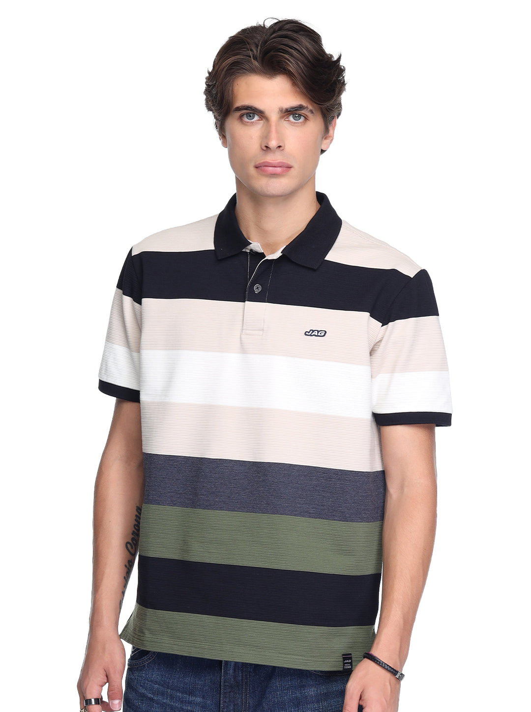 Jag Men's Polo Shirt American Vintage Fit Panel Stripes