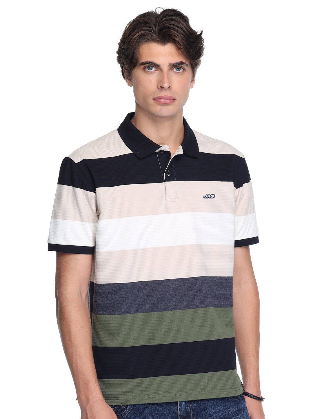 Jag Men's Polo Shirt American Vintage Fit Panel Stripes